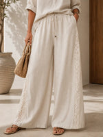 Comfortable Patchwork Lace Tencel Linen Wide-leg Pants