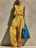 Women's Minimalist-style Striped Casual Cotton Two-piece Set