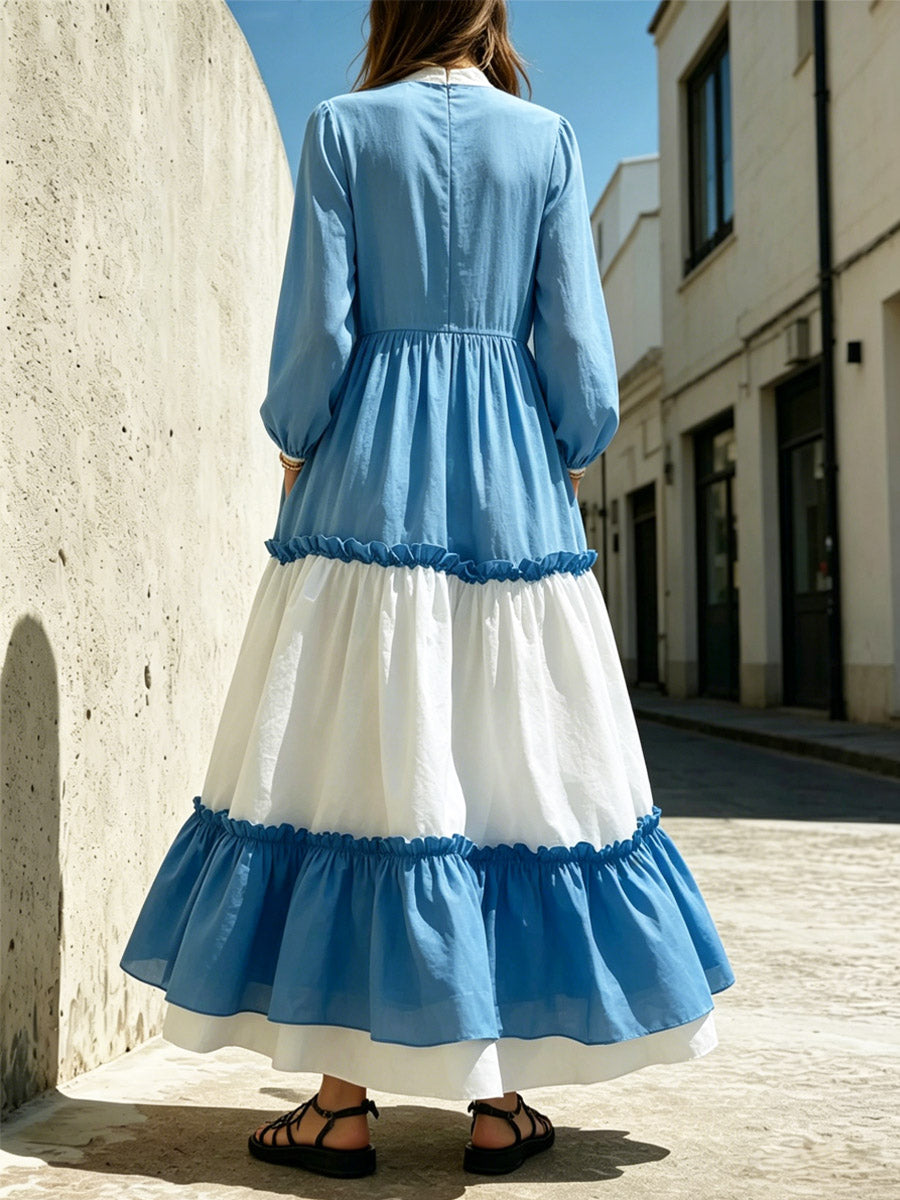 Women's Ruffled Elegant Art Casual Long Sleeve Cotton Maxi Dress