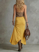 Women's Draped Neck Sleeveless Leopard-print Paneled Dress