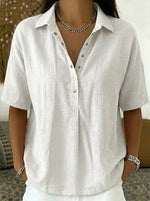 Casual Polo Collar Short-sleeved Linen And Cotton Shirt