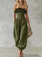Women's Off-the-shoulder Ruffled Strapless Sleeveless Jumpsuit