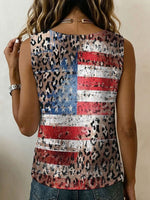 American Independence Day And Leopard Print Decorative Patterns Women's No Sleeve Cotton Shirt