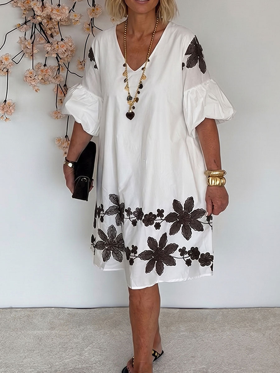 Women's Elegant Floral Print V-neck Dress
