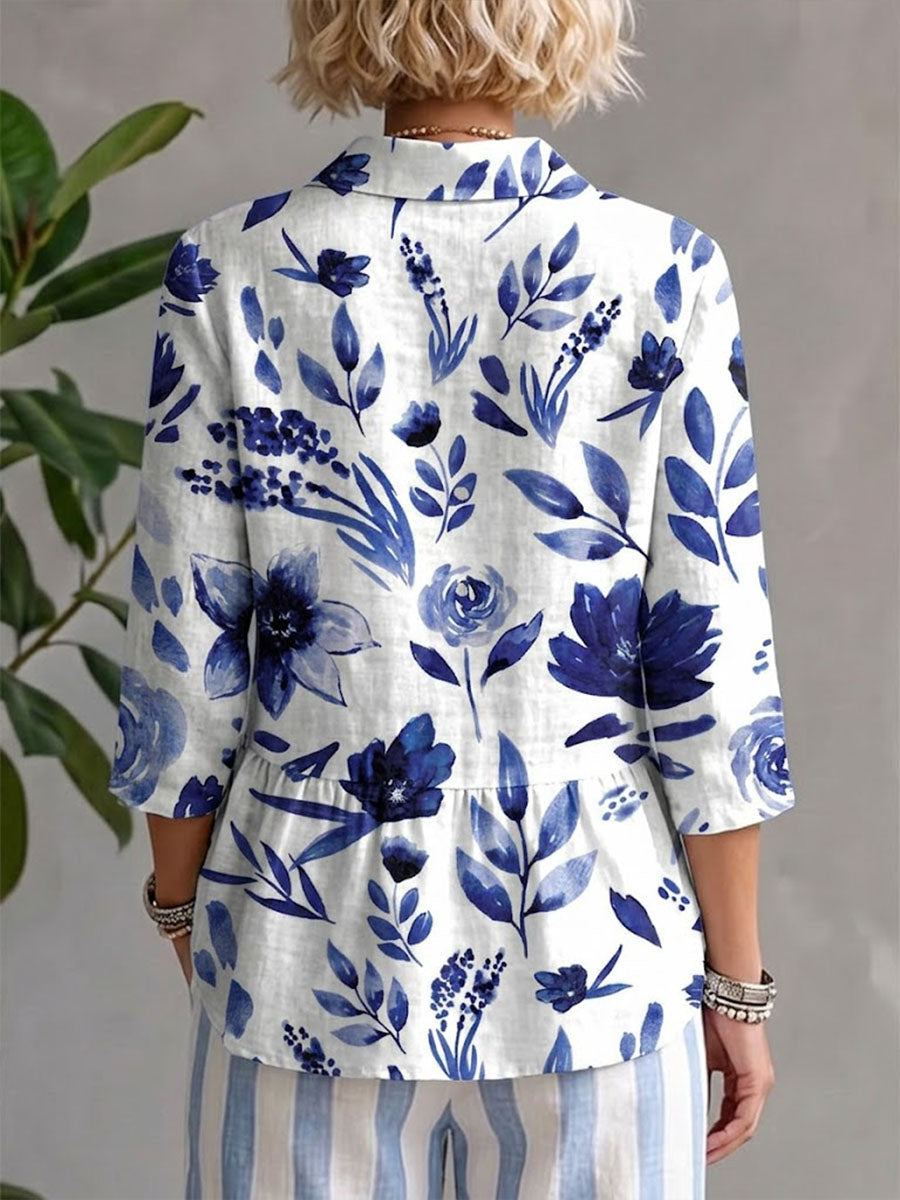 Women's Floral Print Lace Casual Shirt