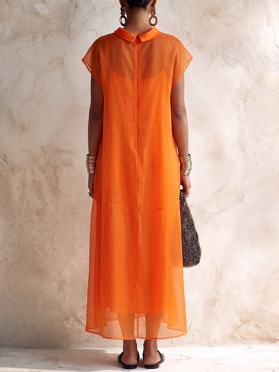 Elegant Semi-high Neck Sheer Two-piece Dress