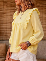 Women's Cotton And Linen Top With Ruffle Trim