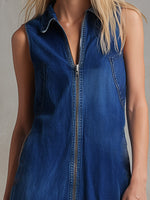 Sleeveless Denim Maxi Dress With Lace Hem