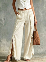 Women's Slits And Pom-poms Casual Wide-leg Trousers