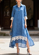 Elegant And Cozy Paneled Linen And Cotton Dress With Lace Trim