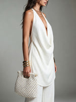 Women's Solid Color Pleated Vacation Two-piece Set