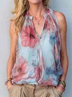 Women's Vintage Print V-neck Sleeveless Casual Loose Chiffon Two-piece Top