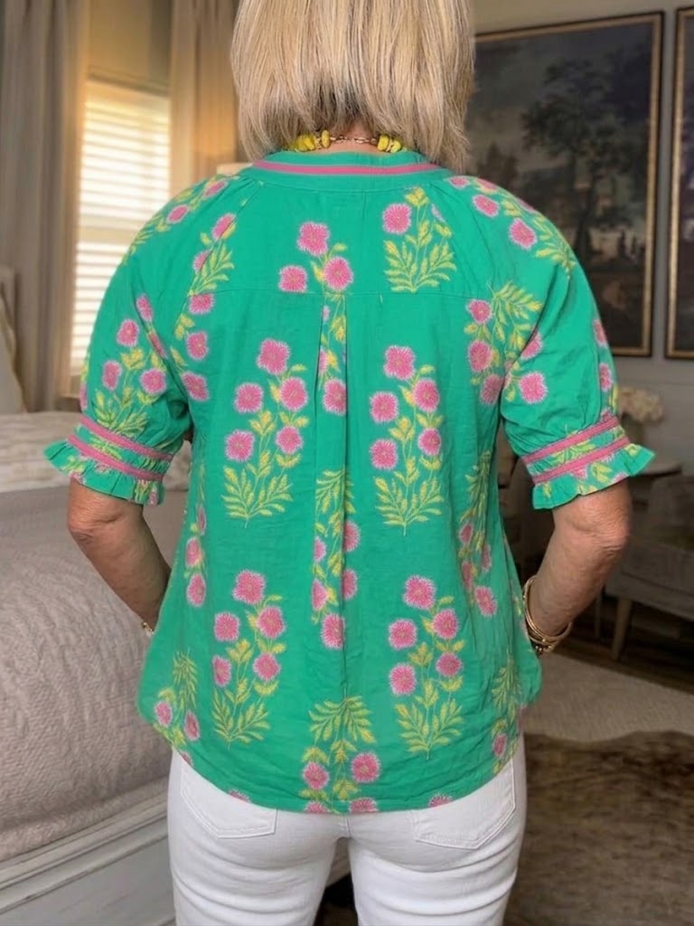 Casual Floral-print Short-sleeve Cotton Shirt