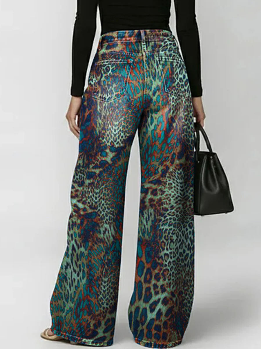 Women's Gradient Leopard Print Loose-fit Wide-leg Jeans