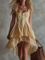 Women's Retro Sleeveless Denim Mini Dress with Zipper