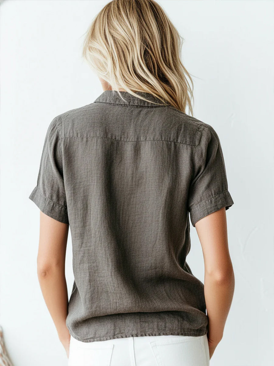 Classic Casual Linen And Cotton Short-sleeve Shirt