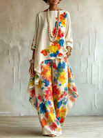 Elegant & Artistic Colorful Graffiti Ink-splatter Print Two-piece Set