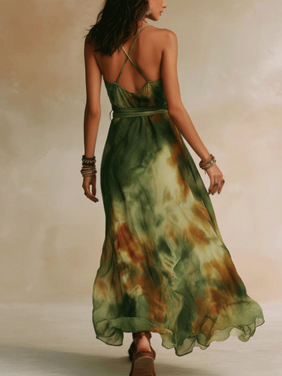 Women's Elegant Ombré Spaghetti-strap Draped Cowl Dress