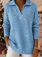 Party Polo Collar Shiny Loose Sweater Top