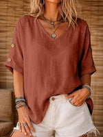 Women's Simple And Gentle Style Cotton Linen Top