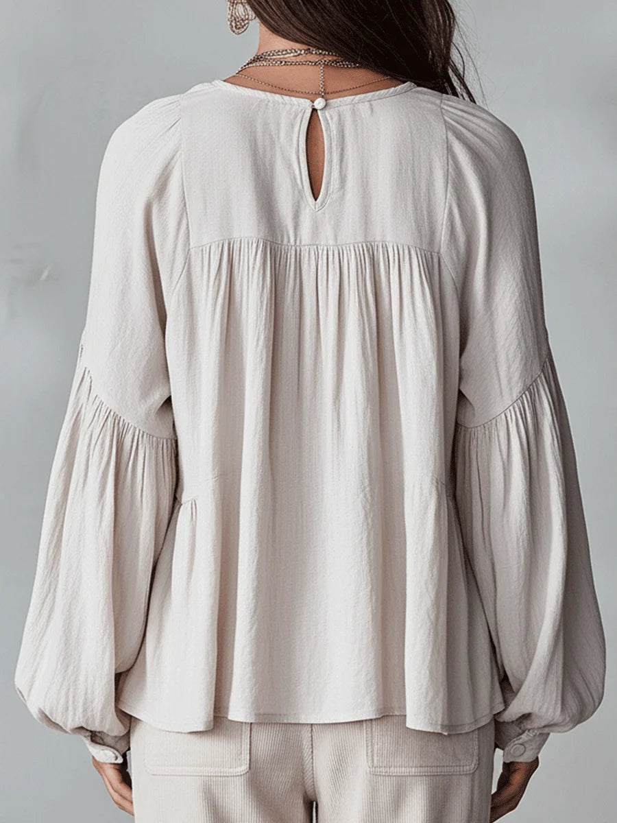 Women's Solid Color Retro Ruffled Casual Cotton Linen Shirt