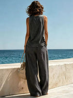 Cowl-neck Sleeveless Top + Wide-leg Trousers Set