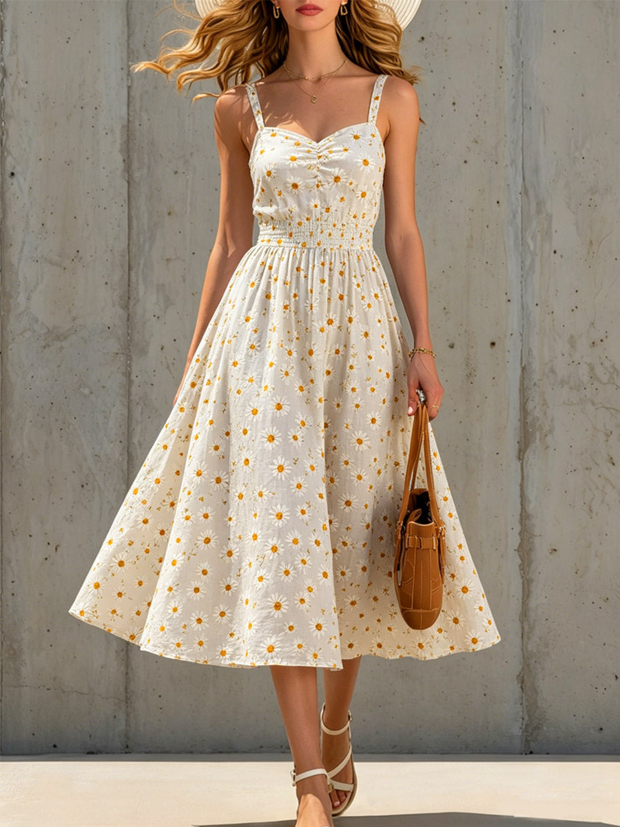 Women's Floral Pattern Elegant Art Casual Cotton Linen Dress