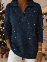 Party Polo Collar Shiny Loose Sweater Top