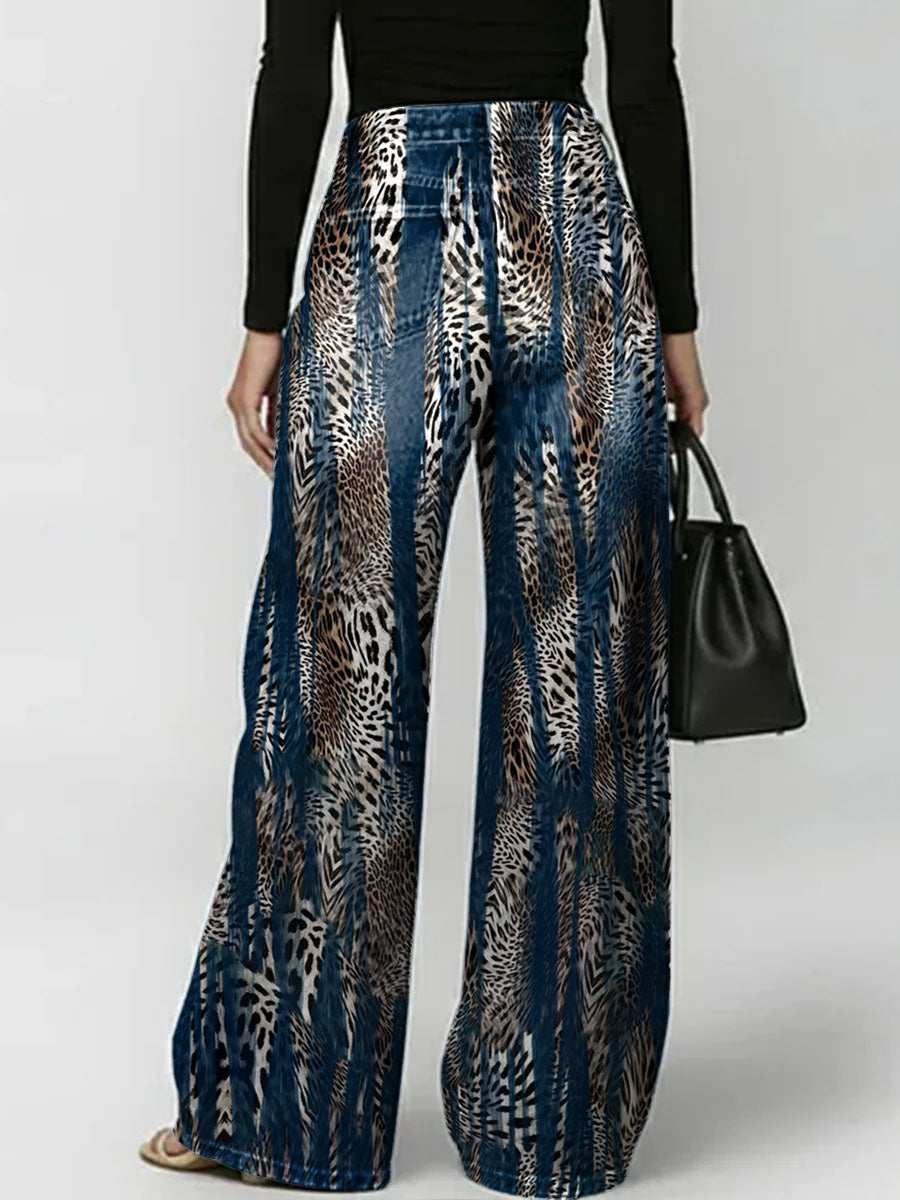 Women's Leopard Print Loose-fit Wide-leg Jeans