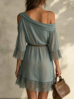 Women's Off-shoulder 3/4 Sleeves And Lace Splicing Dress