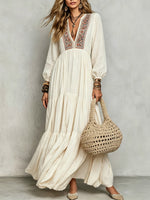 Women's Ethnic Pattern Art Casual Long Sleeve Cotton Linen Dress