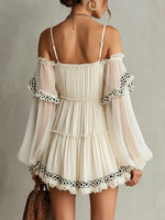 Women's Long-sleeve Off-shoulder Strappy Spliced print Dress