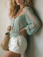 Women's Elegant Casual V-neck Lantern Sleeve Top