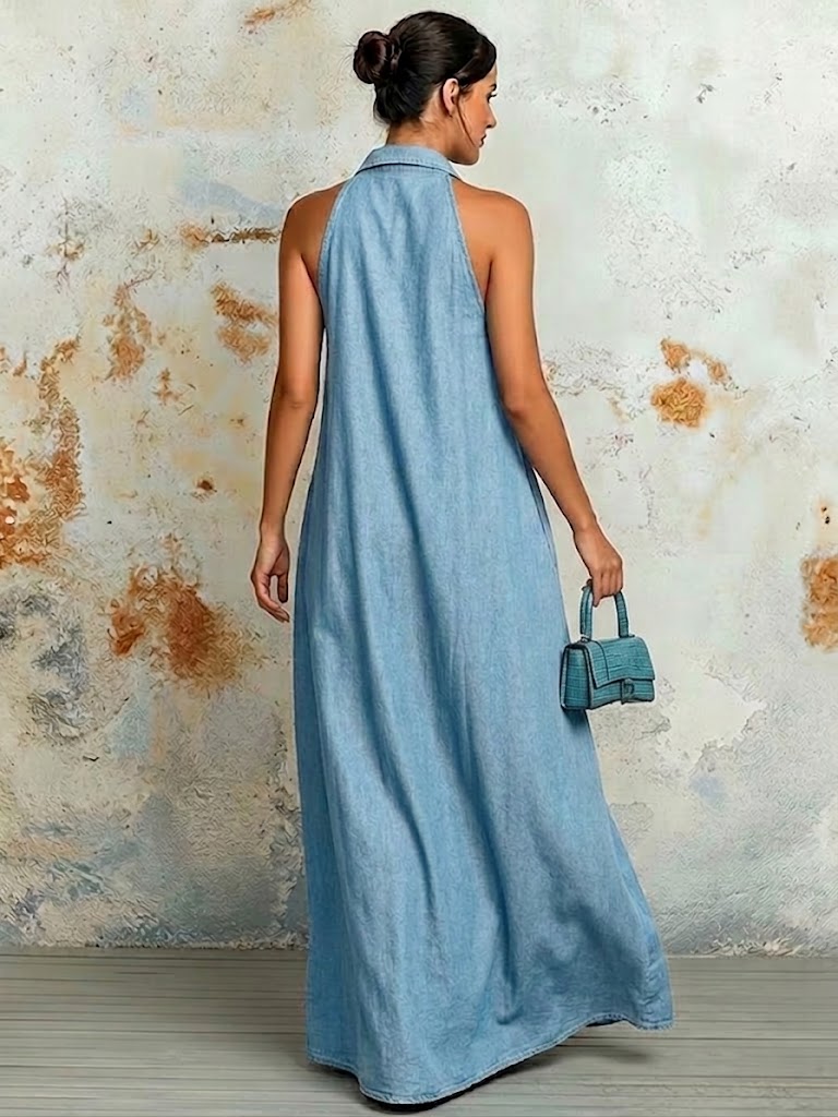 Stylish & Casual Sleeveless Denim Maxi Dress