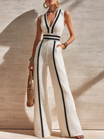 Elegant & Minimalist Line-trimmed Cotton-linen Jumpsuit