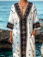 Women's Retro Ethnic Pattern Art Print Casual Cotton Linen Dress