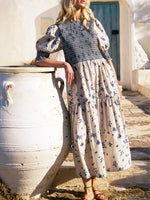 Women's Retro Floral Pattern Art Print Casual Cotton Linen Dress