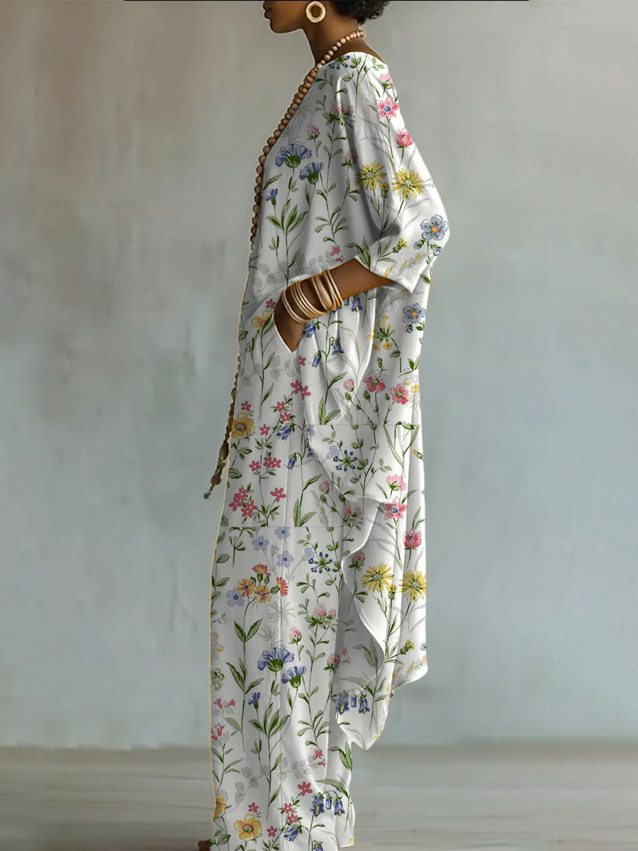 Elegant Floral Pattern Print Two-piece Set