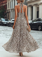 Women's Retro Leopard Art Print Sleeveless Stylish Casual Maxi Dress