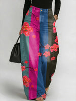 Women's Retro Geometric Florals Print Loose-fit Wide-leg Jeans
