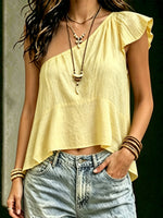 Women's Casual Solid-Color Loose One-Shoulder Sleeveless Tank Top