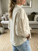 Women's Hollow-out Sleeve Cotton And Linen Top