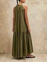 Summer Relaxed Fit HalterMaxi Dress, Oversized Linen Blend Sleeveless Swing Long Dress for Vacation Daily Wear
