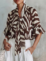 Stylish & Elegant Lace-up Zebra-print Shirt