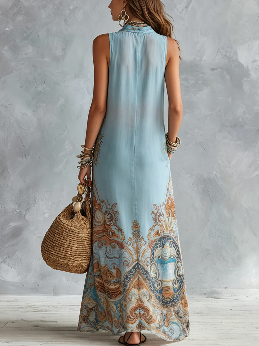 Boho Vintage Printed Chiffon Dress