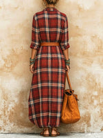 Women's Striped Elegant Art Casual Long Sleeve Cotton Linen Dress