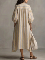 Women's Bohemian Loose-fit Striped Cotton-linen Dress