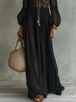 Boho Sexy V-neck Lace Backless Chiffon Dress