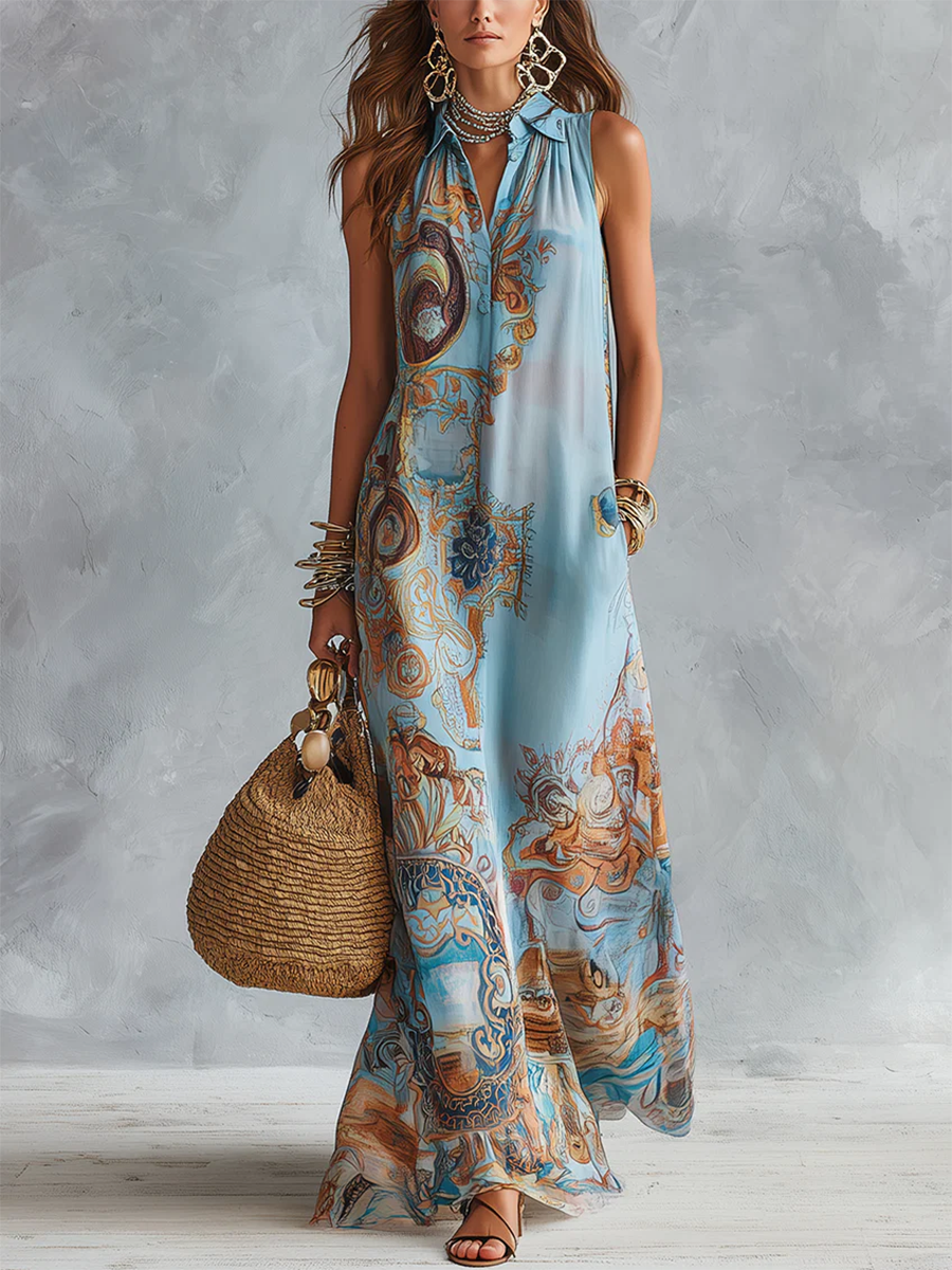 Boho Vintage Printed Chiffon Dress