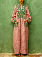 Women's Retro Ethnic Floral Pattern Art Print Casual Cotton Linen Dress